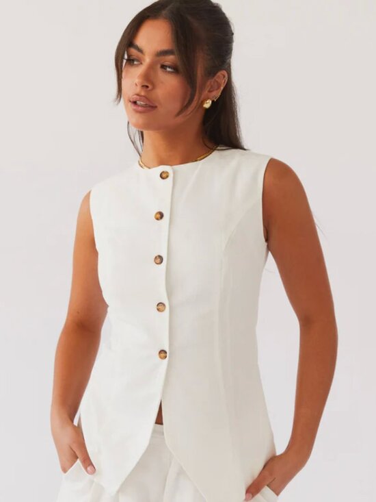 Peppermayo Tops - Born For Bordeaux Linen Vest - White